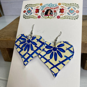 Talavera Azul Heart Earrings