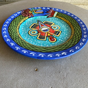 Handpainted plate: Aztec Serpent & Nahui Ollin