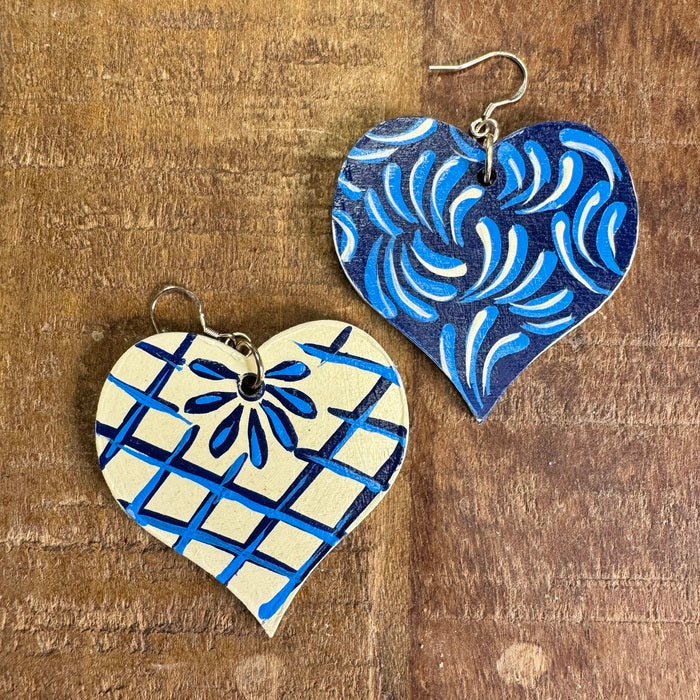 Talavera Azul Heart Earrings