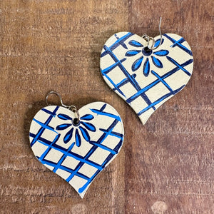 Talavera Azul Heart Earrings