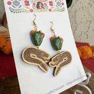 Aztec Wood Earrings - Snake (Coatl)
