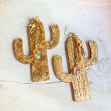 Gold Leaf Charm Cactus Earrings