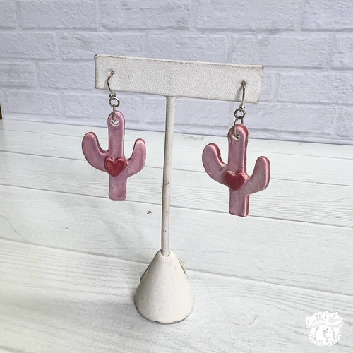Pink Cactus Ceramic Earrings