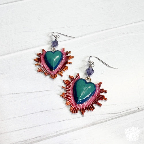 Sacred Heart Earrings - Blue and Teal