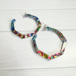 Glittered Confetti Hexagon Hoops