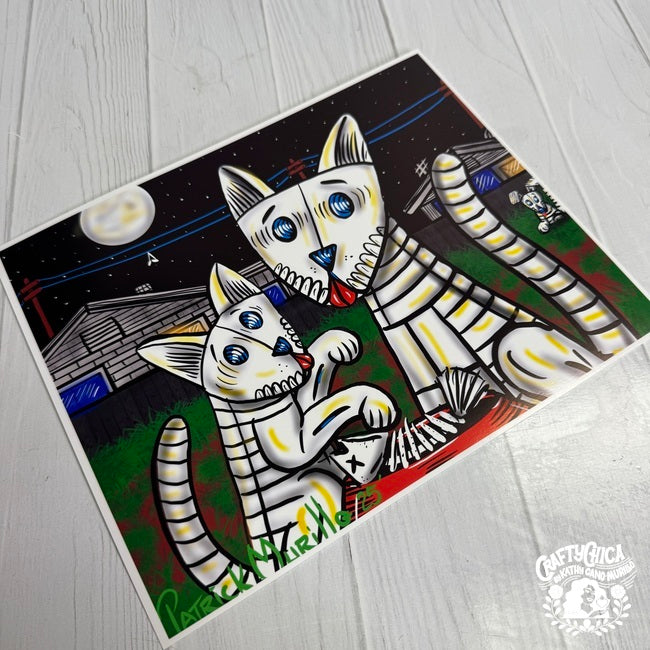 Muertos Art Print - Mama Kitty and Baby