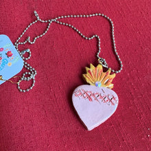 Pink Ceramic Sacred Heart Necklace with Sparkle