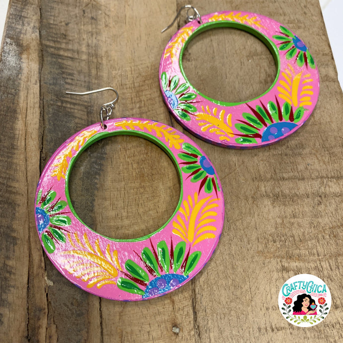 Green and Pink Hoop Earrings