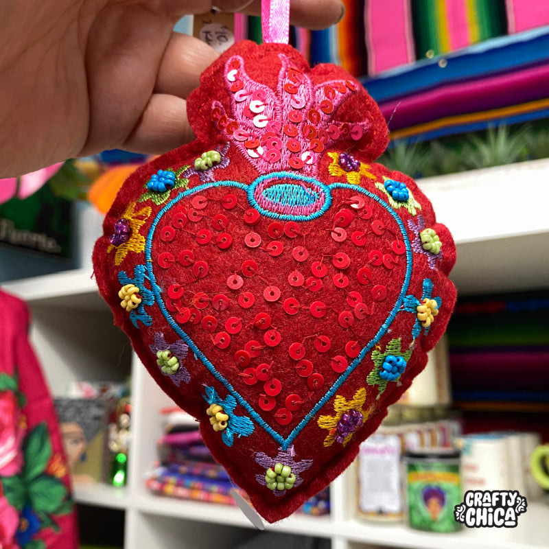 Sequin Heart Puffy Ornament