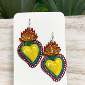 Sacred Heart Earrings - Yellow