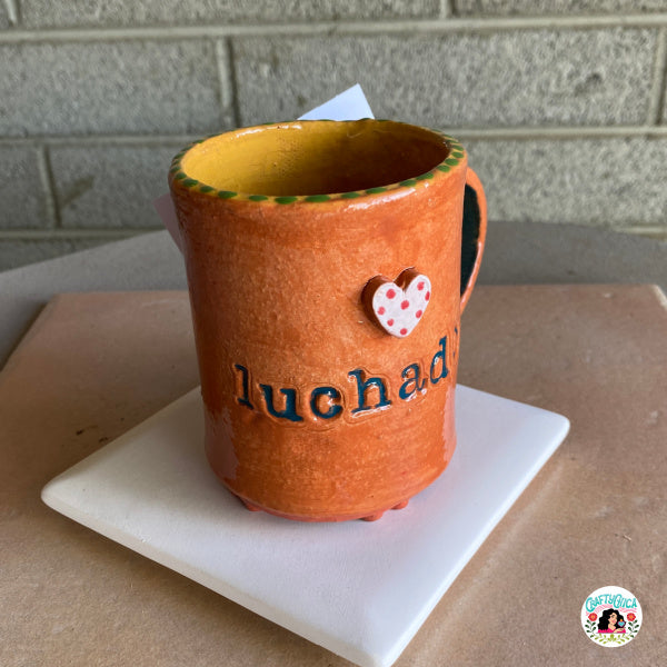 Luchadora & Amor hand built mug