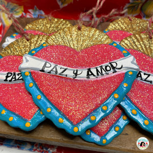Paz y Amor Sacred Heart Ceramic Ornament