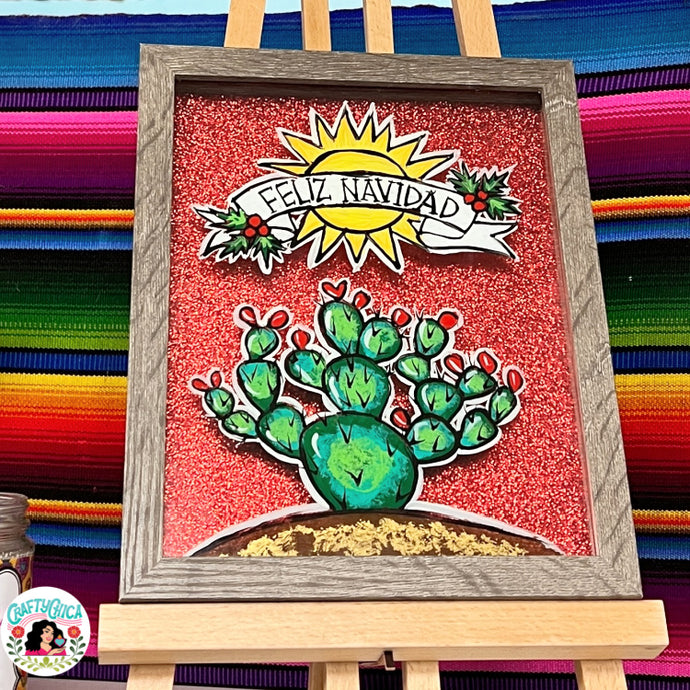 Reverse Glass Painting: Feliz Navidad Shadow Box